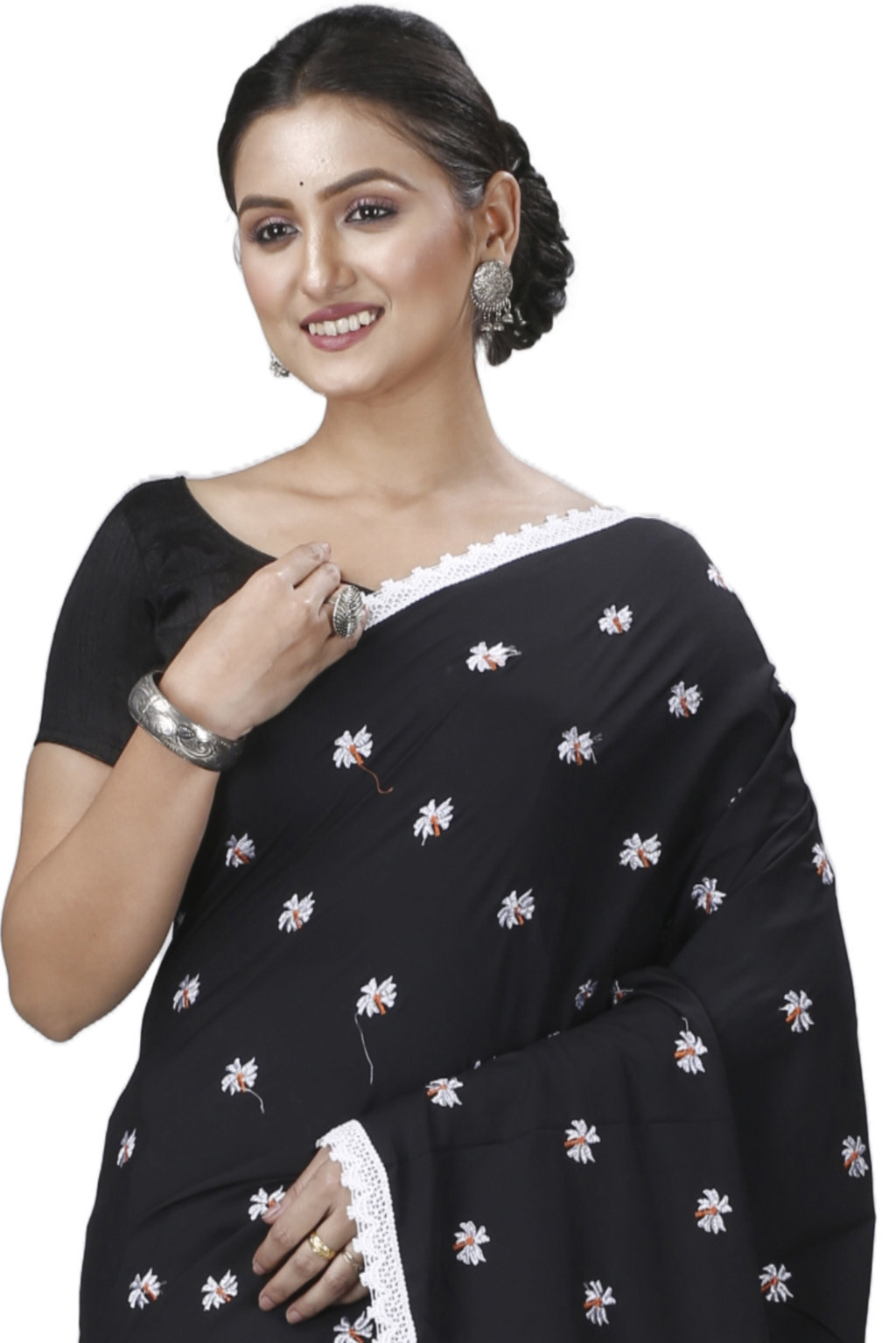 Black White Pure Cotton LalPori Hand Loom Saree (1256)
